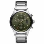 Men's Olive Green Chronograph Watch - Silver Tone