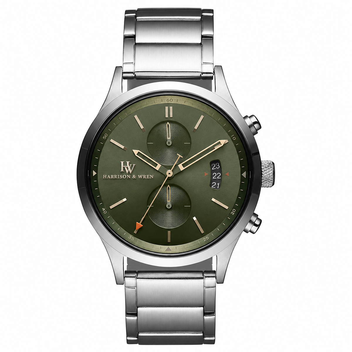 Men's Olive Green Chronograph Watch - Silver Tone