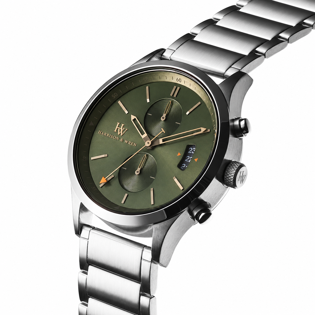 Men's Olive Green Chronograph Watch - Silver Tone