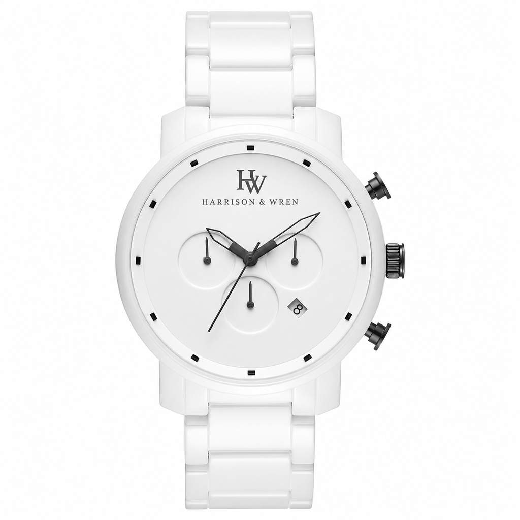 Men's White Chronograph Watch - Black Accents