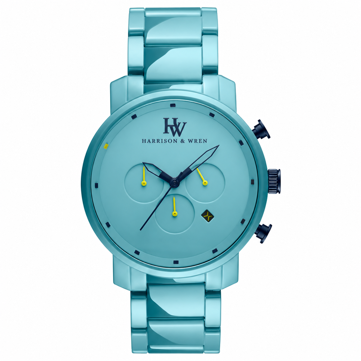 Men's Turquoise Chronograph Watch - Navy & Yellow