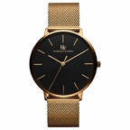 Men's Gold-Tone Mesh Watch - Black Dial