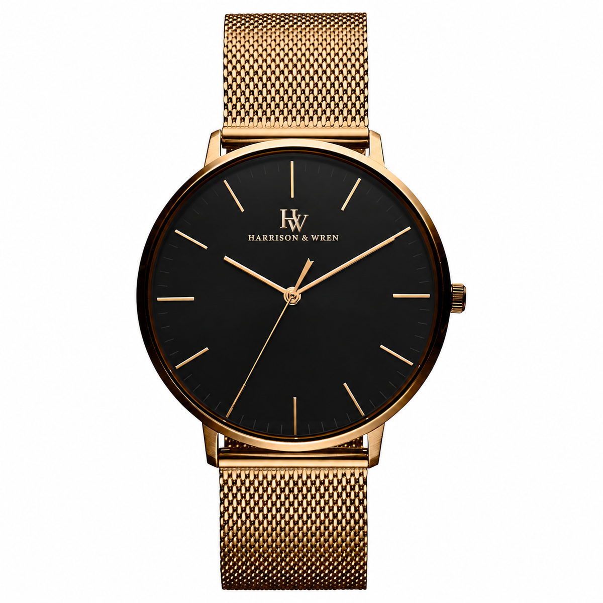 Men's Gold-Tone Mesh Watch - Black Dial